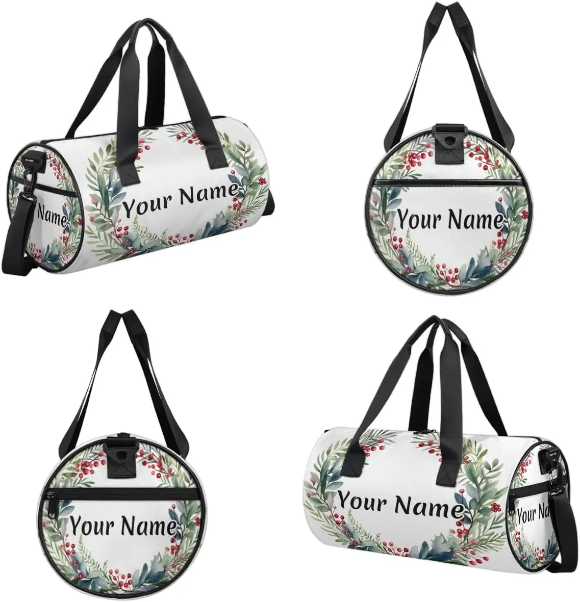 Personalized Duffel Bag for Women, Custom Flower Garland Gym Bag for Sports, Waterproof Dance Bag with Name, Lightweight Carryon Gym Bag, Green Plant Botanical Garland