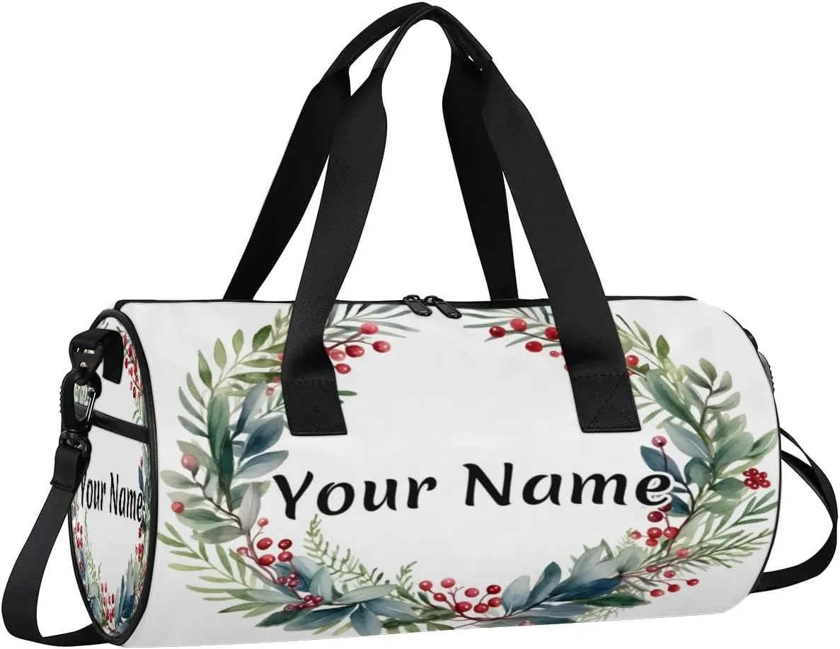 Personalized Duffel Bag for Women, Custom Flower Garland Gym Bag for Sports, Waterproof Dance Bag with Name, Lightweight Carryon Gym Bag, Green Plant Botanical Garland
