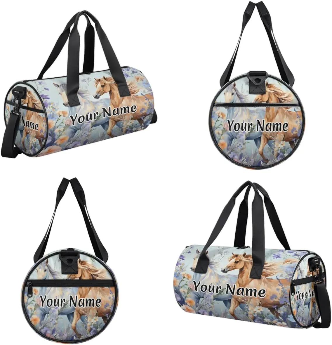Personalized Duffel Bag for Women, Custom Horses Gym Bag for Sports, Waterproof Dance Bag with Name, Lightweight Carryon Gym Bag, Daisy Flower