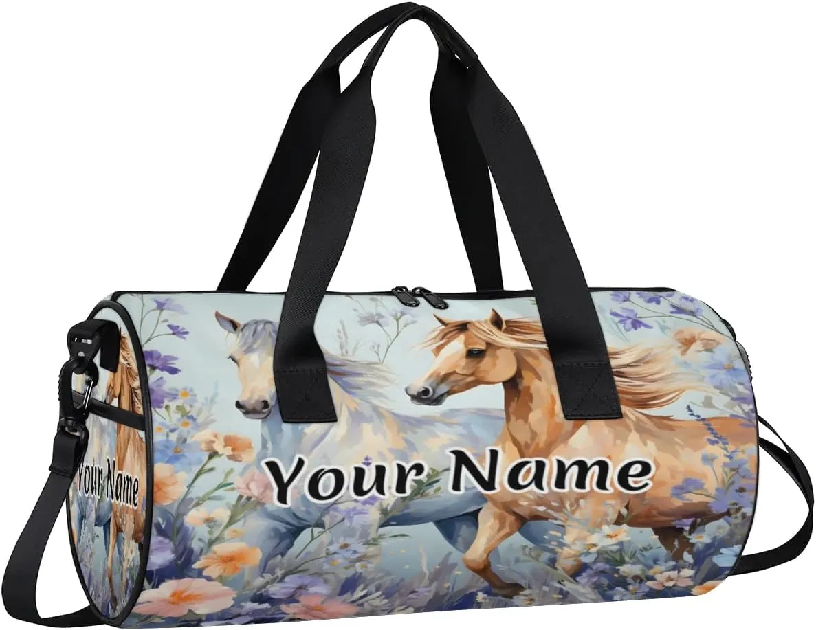 Personalized Duffel Bag for Women, Custom Horses Gym Bag for Sports, Waterproof Dance Bag with Name, Lightweight Carryon Gym Bag, Daisy Flower