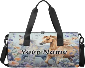 Personalized Duffel Bag for Women, Custom Horses Gym Bag for Sports, Waterproof Dance Bag with Name, Lightweight Carryon Gym Bag, Daisy Flower