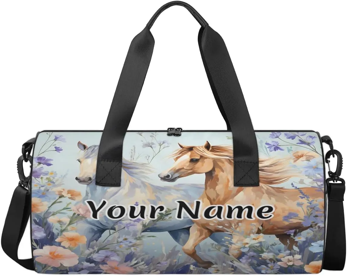 Personalized Duffel Bag for Women, Custom Horses Gym Bag for Sports, Waterproof Dance Bag with Name, Lightweight Carryon Gym Bag, Daisy Flower