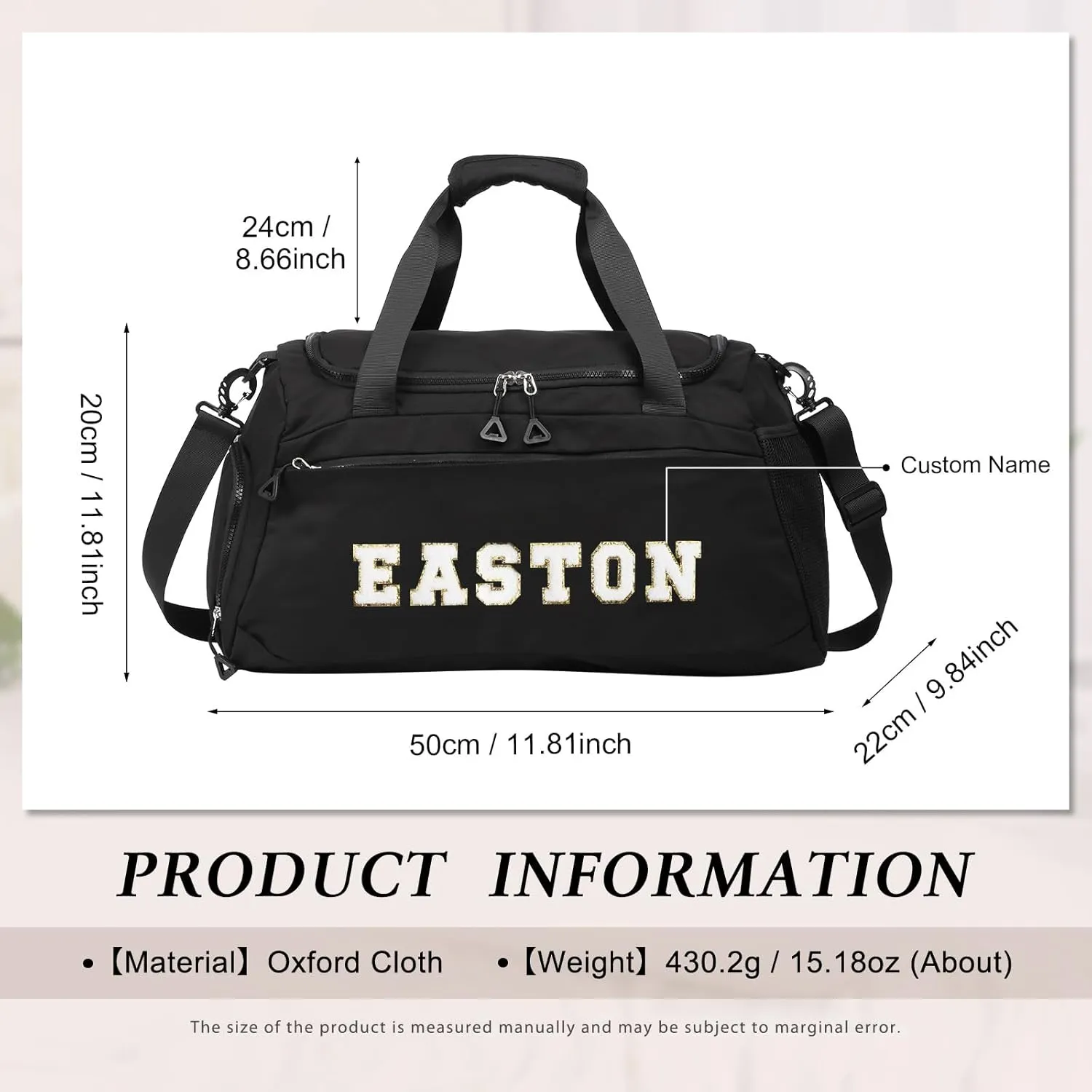 Personalized Duffel Bag with Name | Oxford Cloth Gym Bag with Shoes and Wet Pockets, Sports Bag Weekender Overnight Bag for Traveling for Women Men(Black)