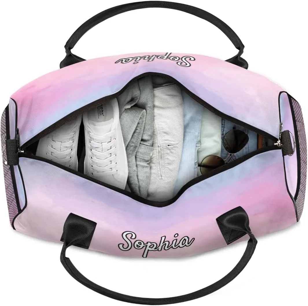 Personalized Gymnastic Bag for Women, Custom Name Sport Duffel Bag Gym Bag Travel Duffle Bag Overnight Weekender Bag, Colourful Prints
