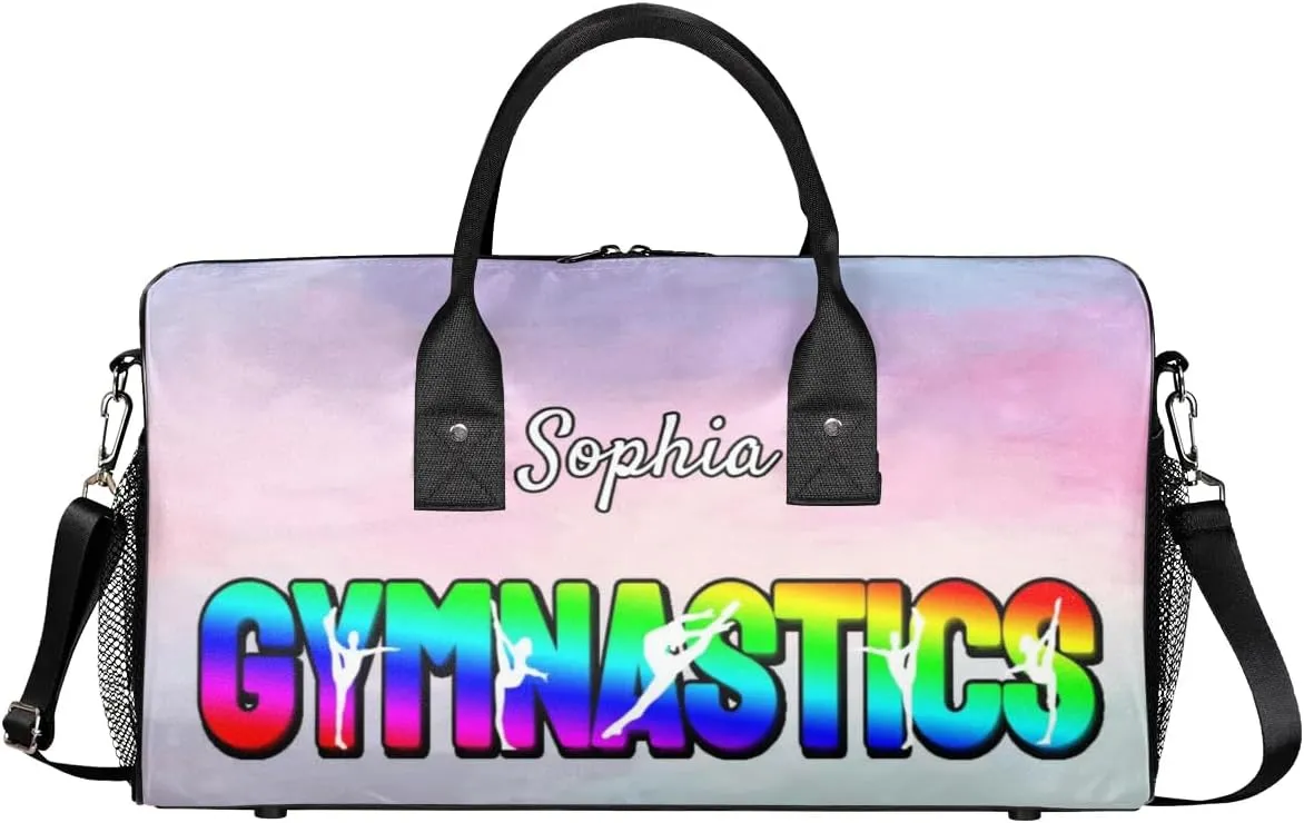 Personalized Gymnastic Bag for Women, Custom Name Sport Duffel Bag Gym Bag Travel Duffle Bag Overnight Weekender Bag, Colourful Prints