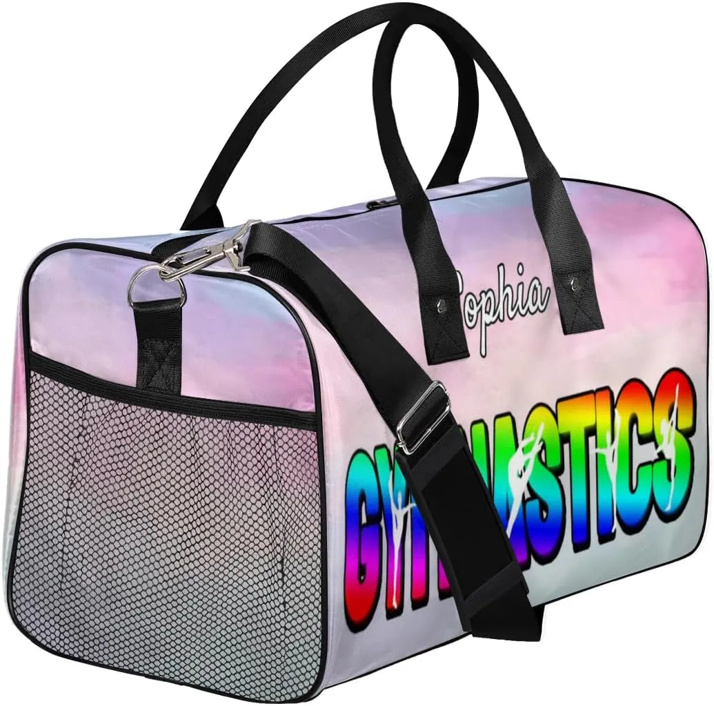 Personalized Gymnastic Bag for Women, Custom Name Sport Duffel Bag Gym Bag Travel Duffle Bag Overnight Weekender Bag, Colourful Prints
