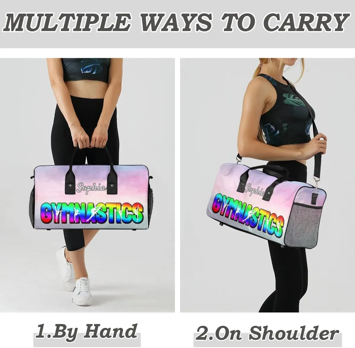 Personalized Gymnastic Bag for Women, Custom Name Sport Duffel Bag Gym Bag Travel Duffle Bag Overnight Weekender Bag, Colourful Prints