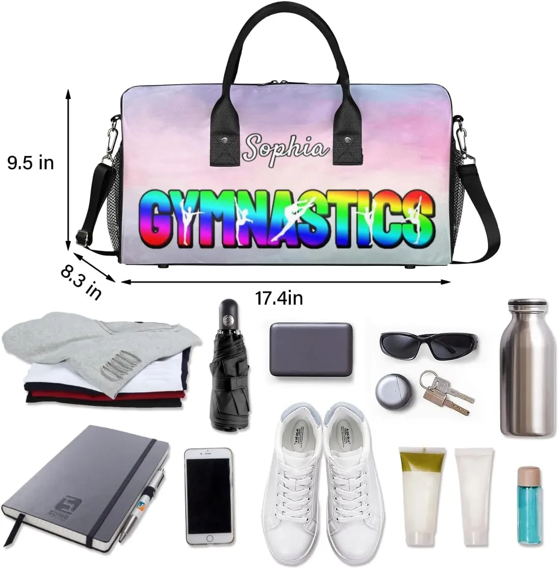 Personalized Gymnastic Bag for Women, Custom Name Sport Duffel Bag Gym Bag Travel Duffle Bag Overnight Weekender Bag, Colourful Prints