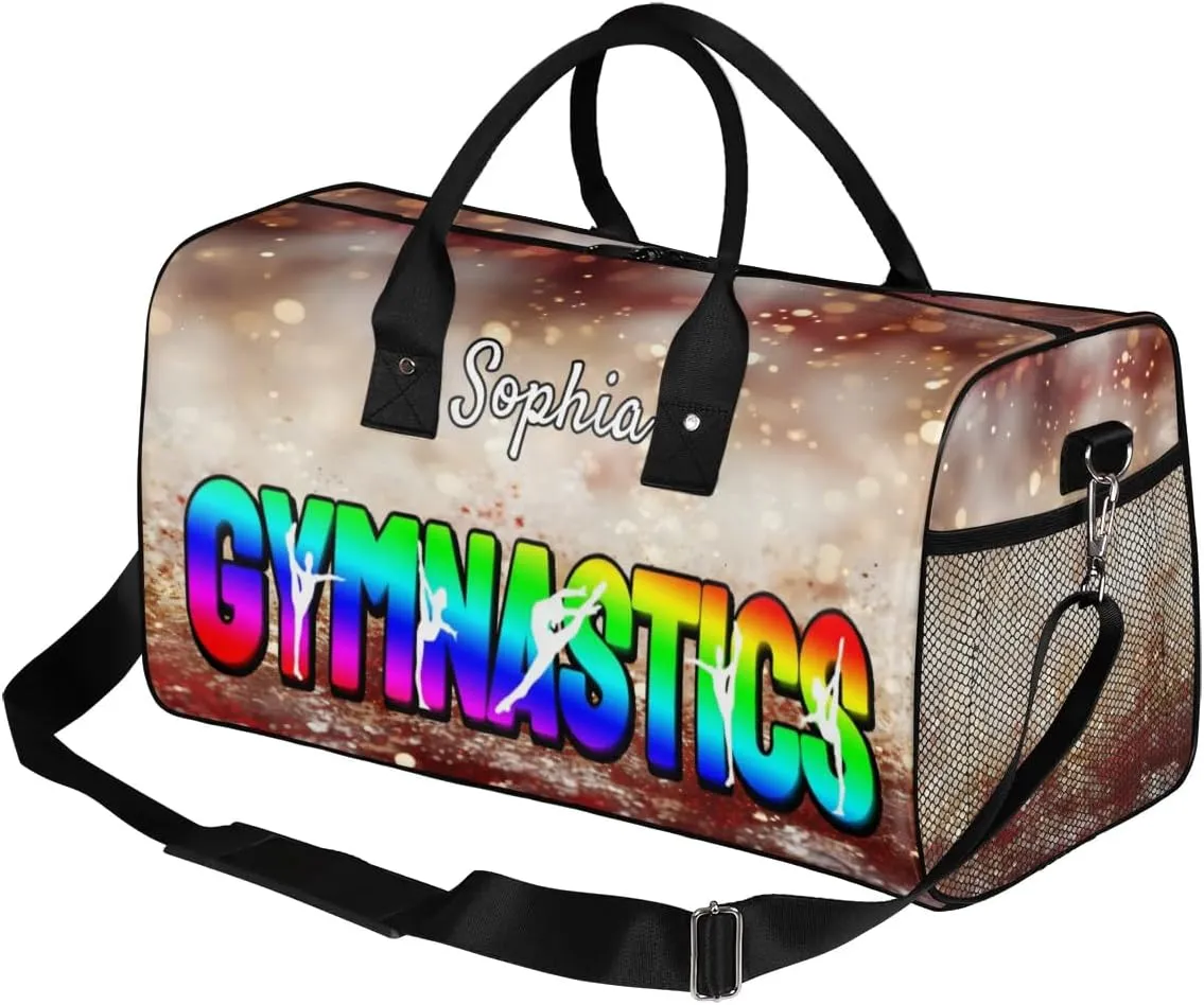Personalized Gymnastic Bag for Women, Custom Name Sport Duffel Bag Gym Bag Travel Duffle Bag Overnight Weekender Bag, Glitters