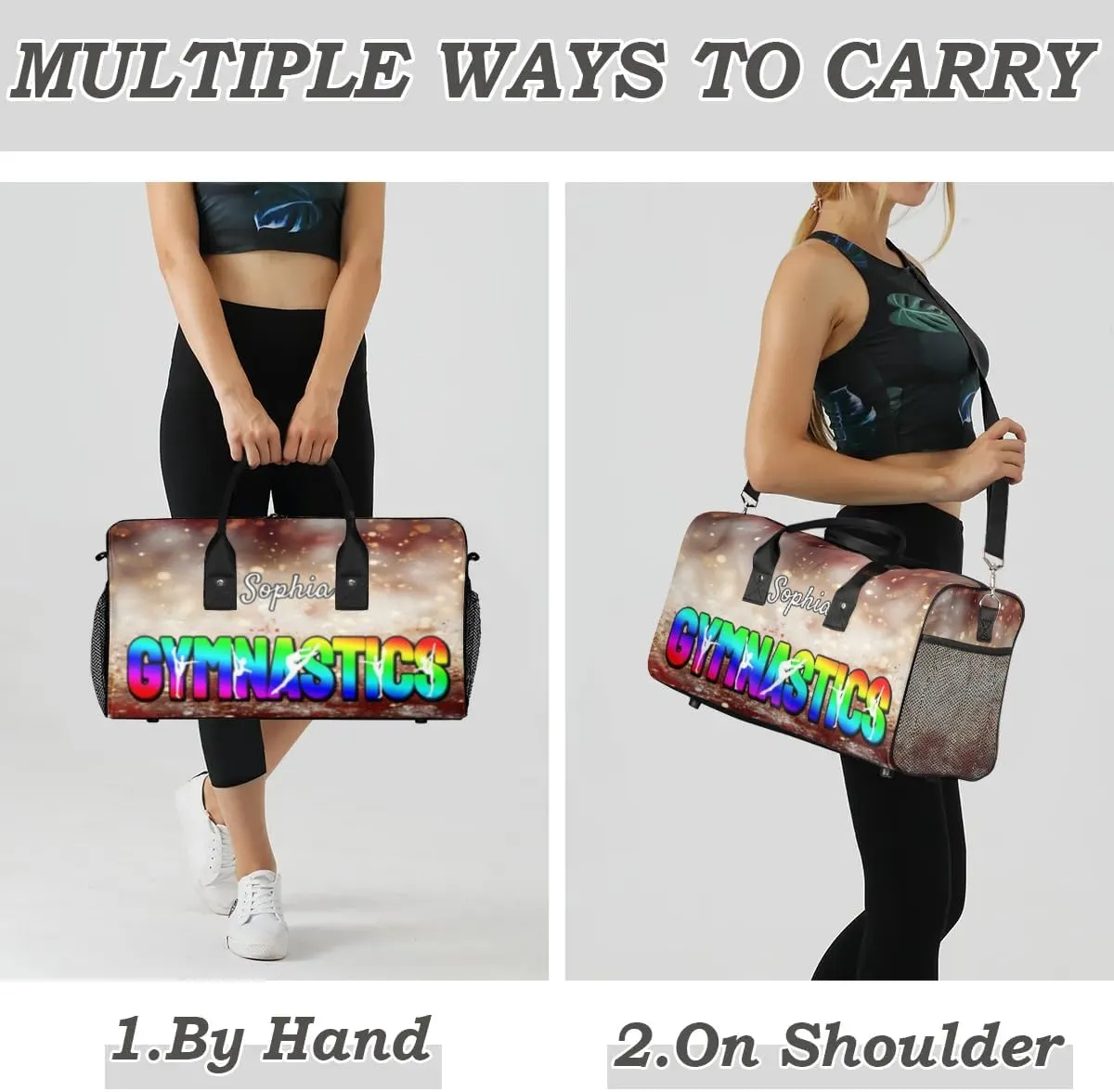 Personalized Gymnastic Bag for Women, Custom Name Sport Duffel Bag Gym Bag Travel Duffle Bag Overnight Weekender Bag, Glitters