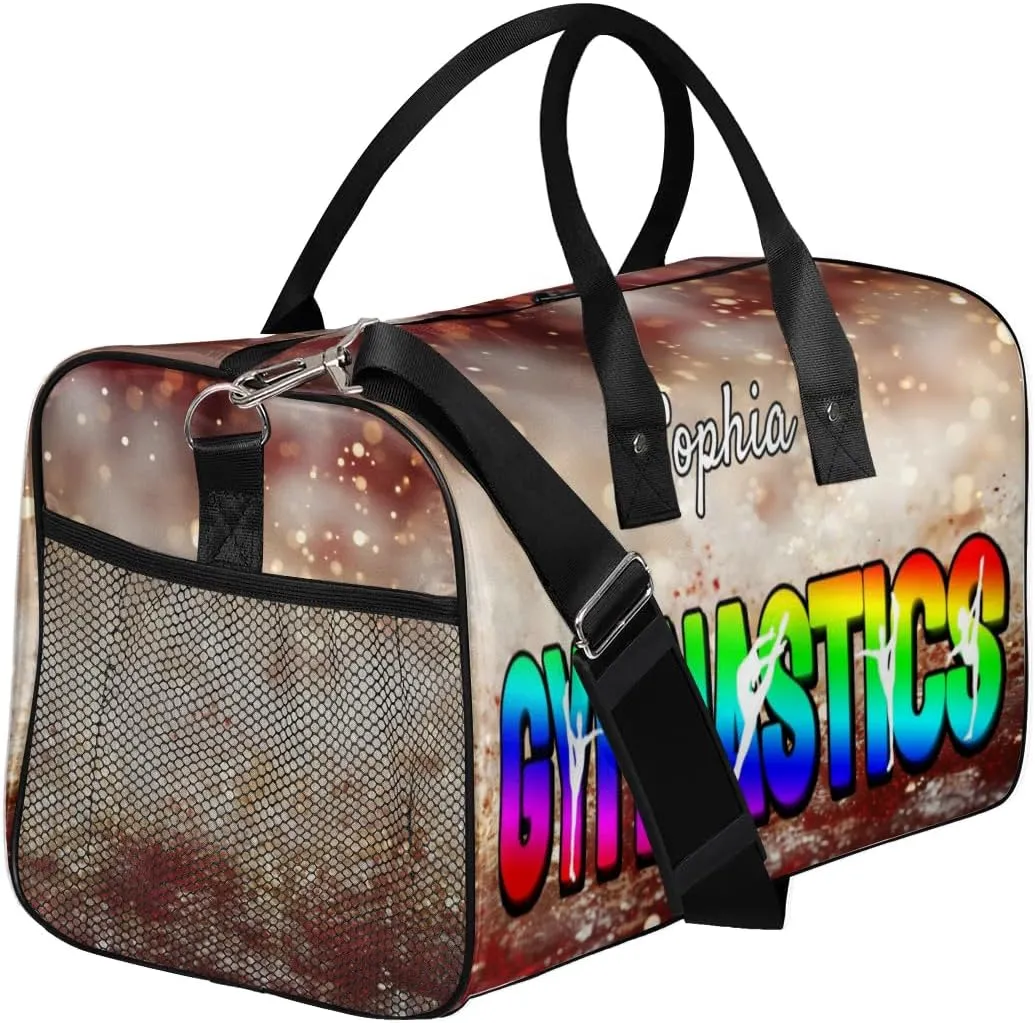 Personalized Gymnastic Bag for Women, Custom Name Sport Duffel Bag Gym Bag Travel Duffle Bag Overnight Weekender Bag, Glitters