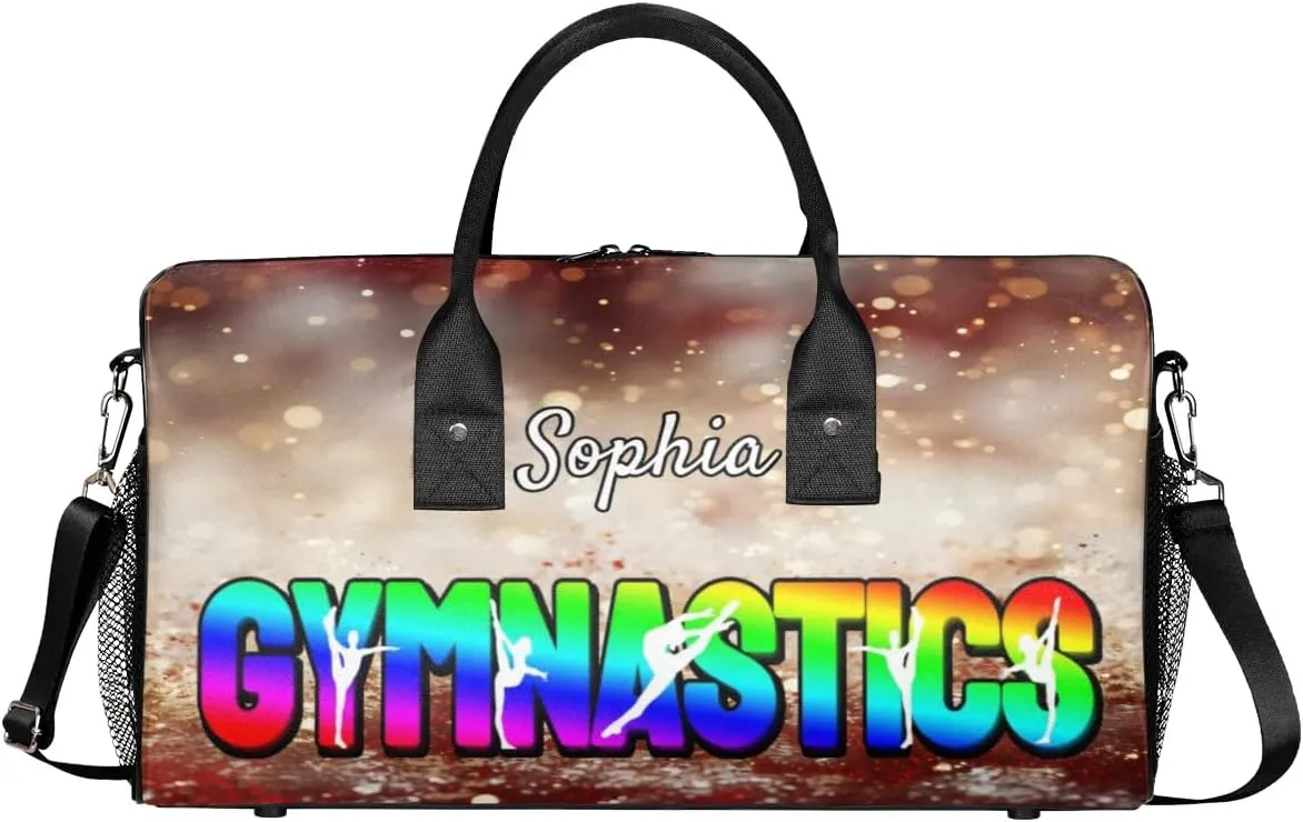 Personalized Gymnastic Bag for Women, Custom Name Sport Duffel Bag Gym Bag Travel Duffle Bag Overnight Weekender Bag, Glitters