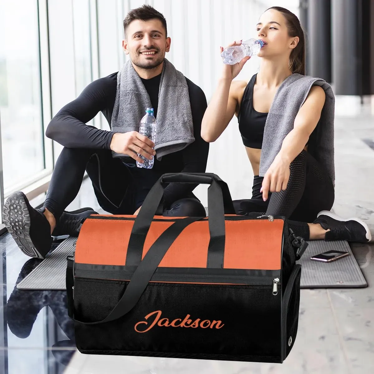 Personalized-Men-Duffel-Bag Travel-Bag for Men Women Custom-Name Luggage Bag Large-Gym-Bag Gym Accessories for Sports Orange Traveling Bag with Shoes Storage