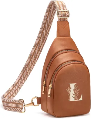 Personalized Mothers Day Gifts Initial Sling Bag PU Crossbody Bags for Women Mother's Day Birthday Gifts for Women Mom Sister Wife (Brown-L)
