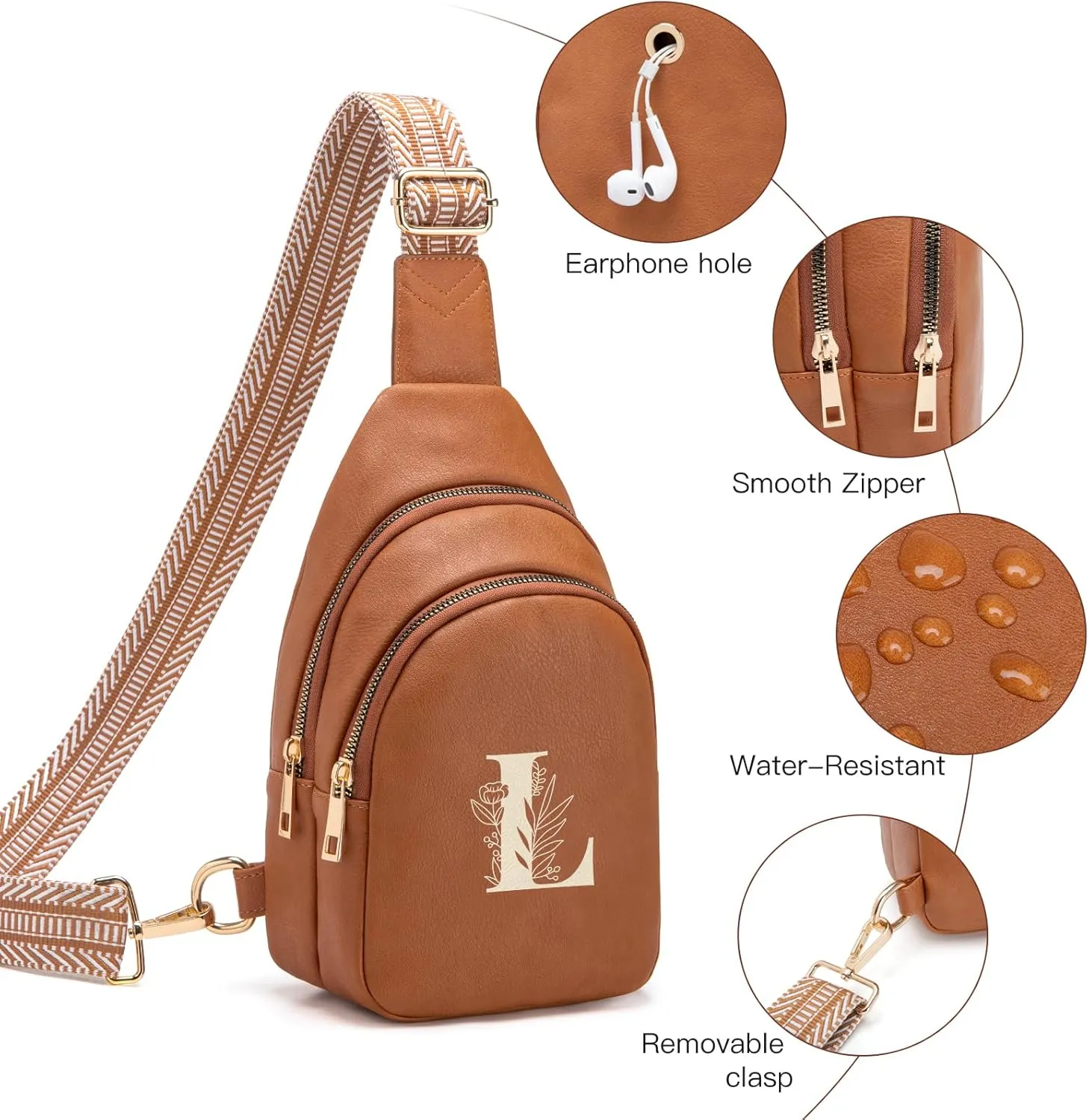 Personalized Mothers Day Gifts Initial Sling Bag PU Crossbody Bags for Women Mother's Day Birthday Gifts for Women Mom Sister Wife (Brown-L)
