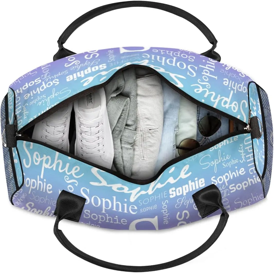 Personalized Name Sport Duffel Bag with Initial, Custom Gym Bag Dance Duffel Bag for Women, Monogrammed Gifts Customized Gymnastics Ballet Bag Overnight Weekender Bag, Blue Purple Gradient