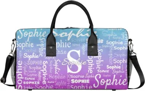 Personalized Name Sport Duffel Bag with Initial, Custom Gym Bag Dance Duffel Bag for Women, Monogrammed Gifts Customized Gymnastics Ballet Bag Overnight Weekender Bag, Blue Purple Gradient