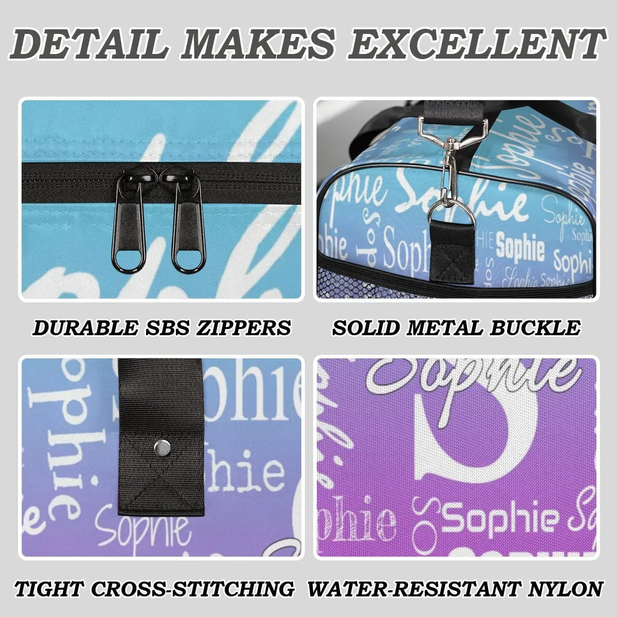 Personalized Name Sport Duffel Bag with Initial, Custom Gym Bag Dance Duffel Bag for Women, Monogrammed Gifts Customized Gymnastics Ballet Bag Overnight Weekender Bag, Blue Purple Gradient