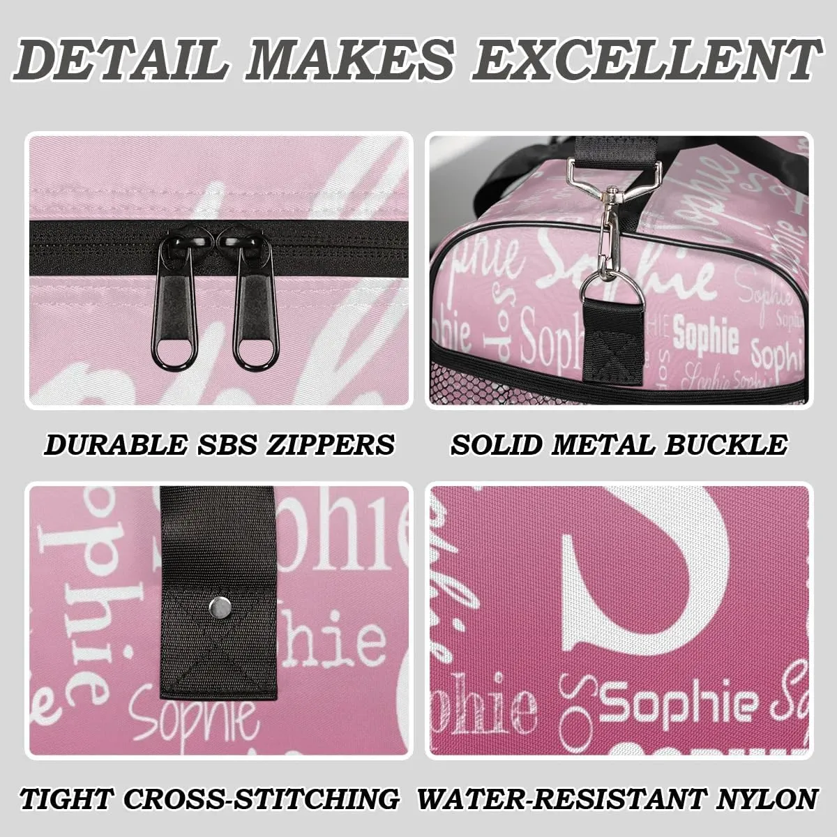 Personalized Name Sport Duffel Bag with Initial, Custom Gym Bag Dance Duffel Bag for Women, Monogrammed Gifts Customized Overnight Weekender Bag, Dark Pink Gradient