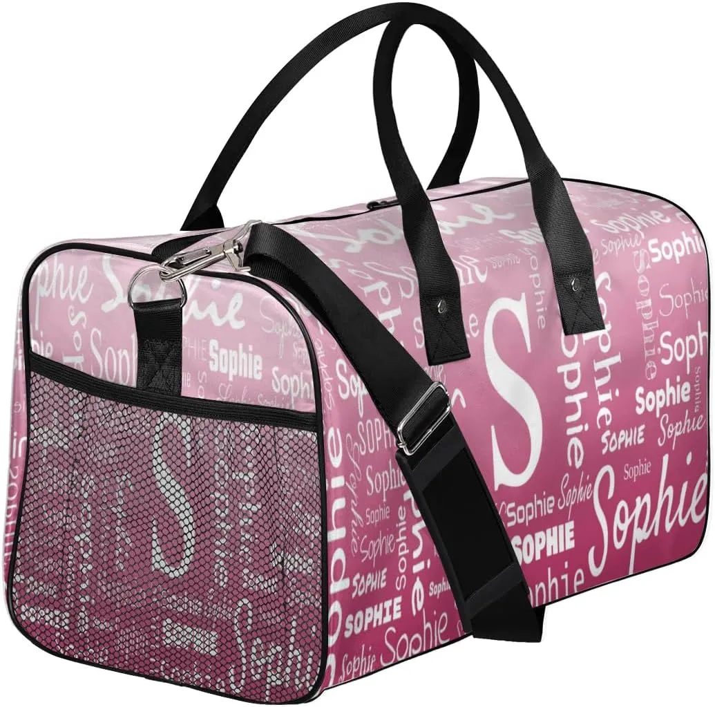 Personalized Name Sport Duffel Bag with Initial, Custom Gym Bag Dance Duffel Bag for Women, Monogrammed Gifts Customized Overnight Weekender Bag, Dark Pink Gradient