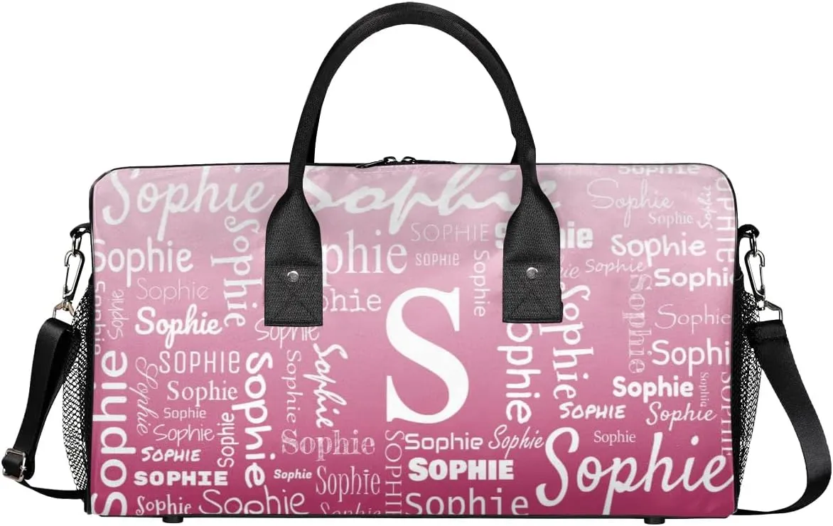 Personalized Name Sport Duffel Bag with Initial, Custom Gym Bag Dance Duffel Bag for Women, Monogrammed Gifts Customized Overnight Weekender Bag, Dark Pink Gradient