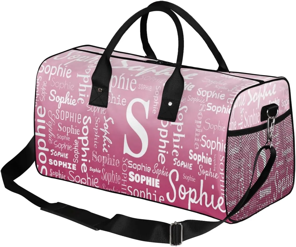 Personalized Name Sport Duffel Bag with Initial, Custom Gym Bag Dance Duffel Bag for Women, Monogrammed Gifts Customized Overnight Weekender Bag, Dark Pink Gradient