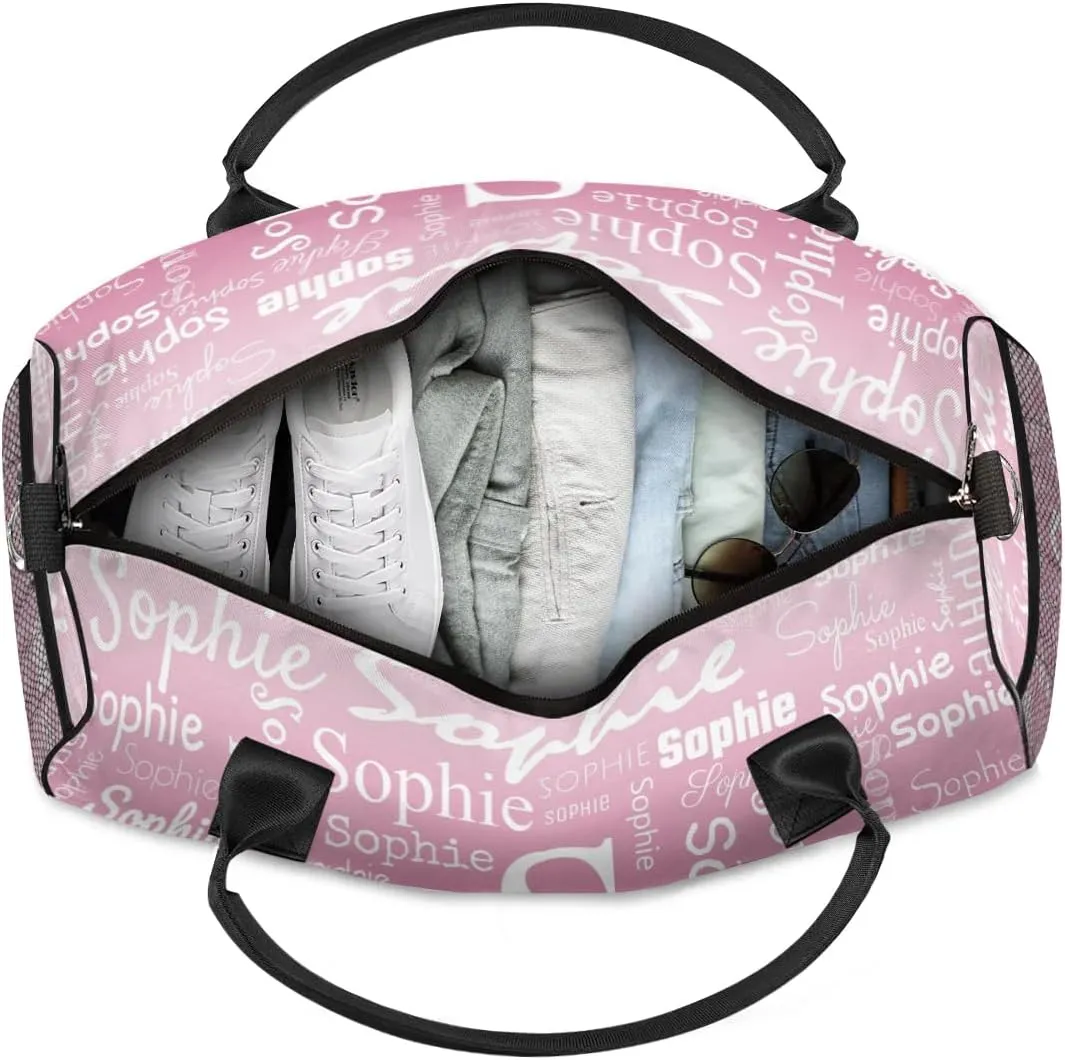 Personalized Name Sport Duffel Bag with Initial, Custom Gym Bag Dance Duffel Bag for Women, Monogrammed Gifts Customized Overnight Weekender Bag, Dark Pink Gradient
