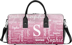 Personalized Name Sport Duffel Bag with Initial, Custom Gym Bag Dance Duffel Bag for Women, Monogrammed Gifts Customized Overnight Weekender Bag, Dark Pink Gradient