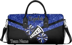 Personalized Name Sports Duffel Bag for Cheerleaders, Cheer Bag for Women, Custom Travel Duffle Bag, Cheerleading Weekender Bag, Gym Bag, Dark Blue Glitter