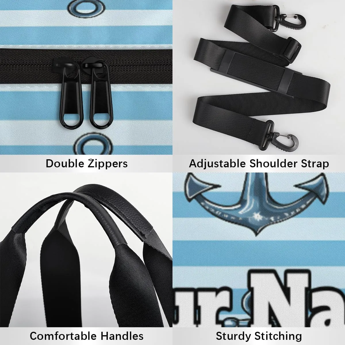 Personalized Nautical Stripe Sport Gym Bag, Custom Name Duffel Bags for Men, Waterproof Custom Sport Duffel Bag, Gymnastics Dance, Anchors Away