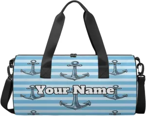 Personalized Nautical Stripe Sport Gym Bag, Custom Name Duffel Bags for Men, Waterproof Custom Sport Duffel Bag, Gymnastics Dance, Anchors Away