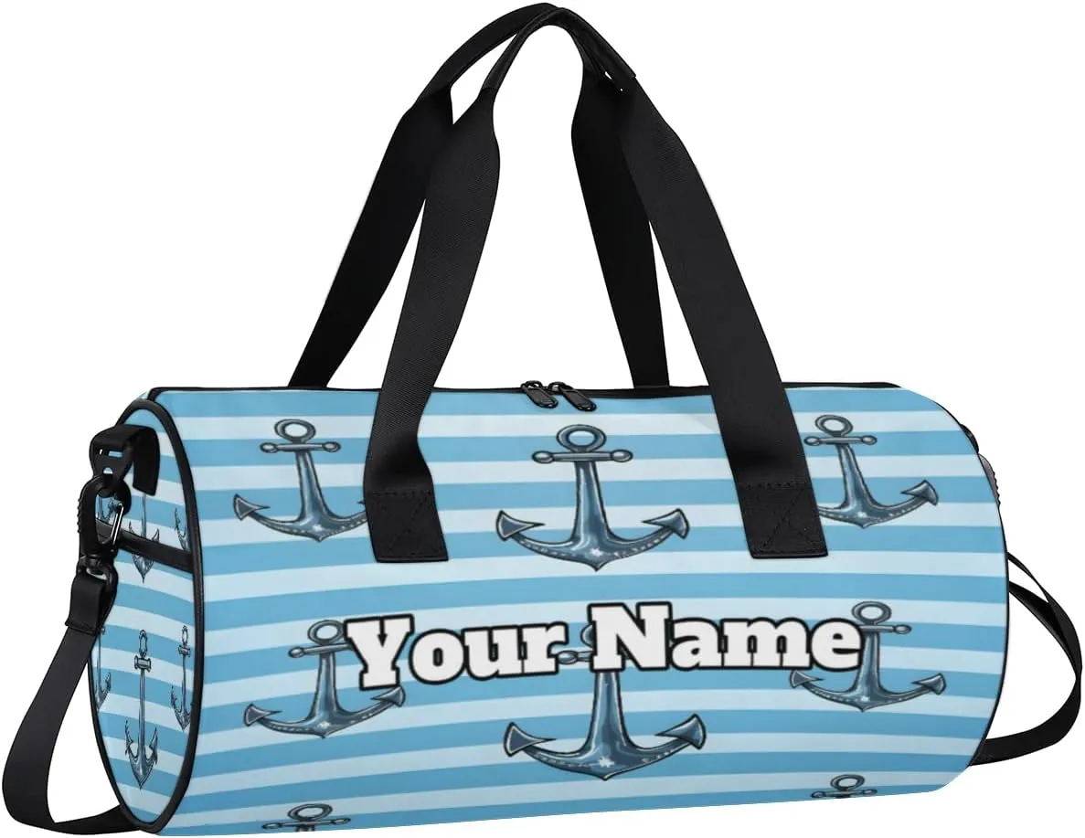 Personalized Nautical Stripe Sport Gym Bag, Custom Name Duffel Bags for Men, Waterproof Custom Sport Duffel Bag, Gymnastics Dance, Anchors Away