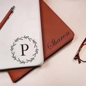 Personalized Refillable Vegan Leather Portfolio with Zipper – Custom Engraved Monogram, Name, or Logo | Business Padfolio with 50 Lined Pages, Card Holder, Pen Loop | Professional Gift for Men & Women