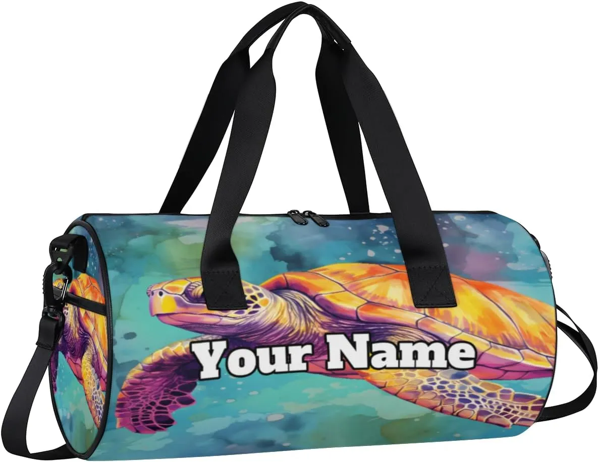 Personalized Sportsman Turtle Sport Gym Bag, Custom Name Duffel Bags for Men, Waterproof Custom Sport Duffel Bag, Gymnastics Dance, Turtle