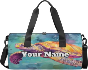 Personalized Sportsman Turtle Sport Gym Bag, Custom Name Duffel Bags for Men, Waterproof Custom Sport Duffel Bag, Gymnastics Dance, Turtle