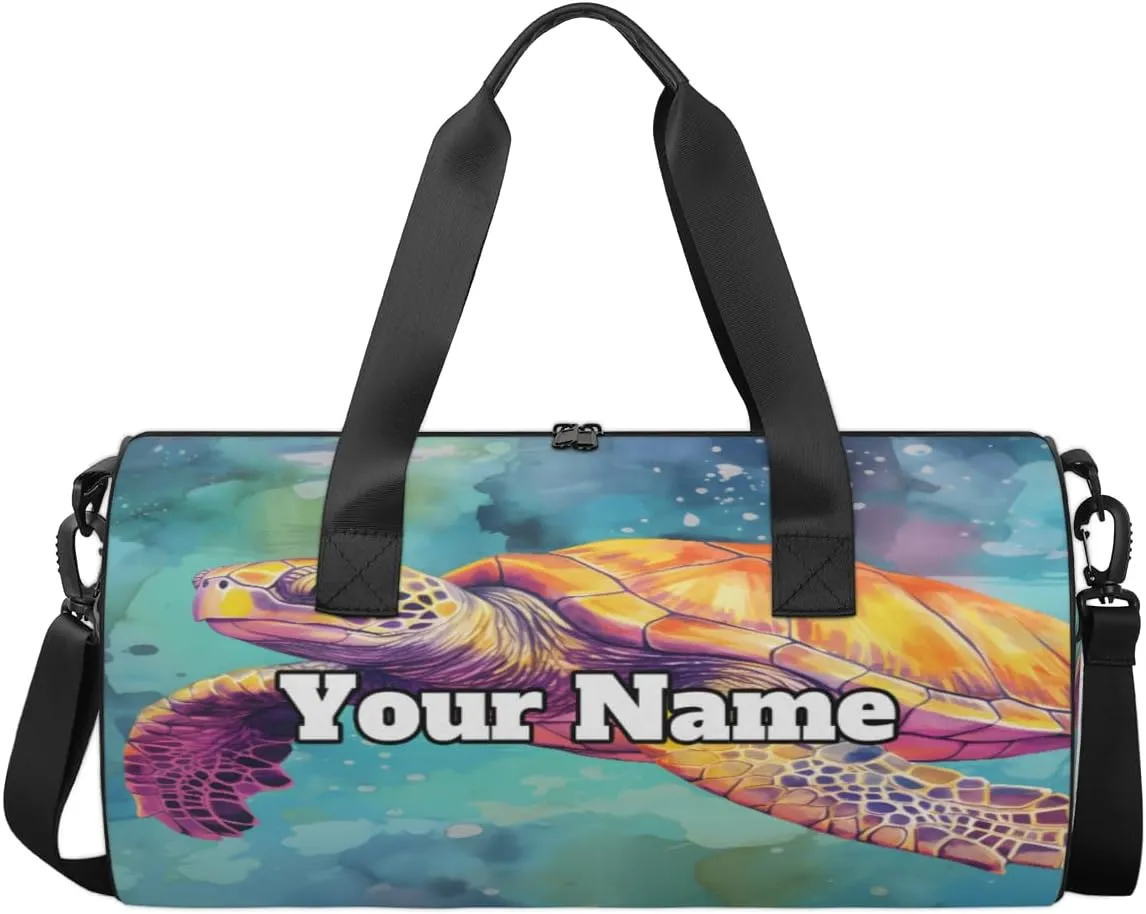 Personalized Sportsman Turtle Sport Gym Bag, Custom Name Duffel Bags for Men, Waterproof Custom Sport Duffel Bag, Gymnastics Dance, Turtle