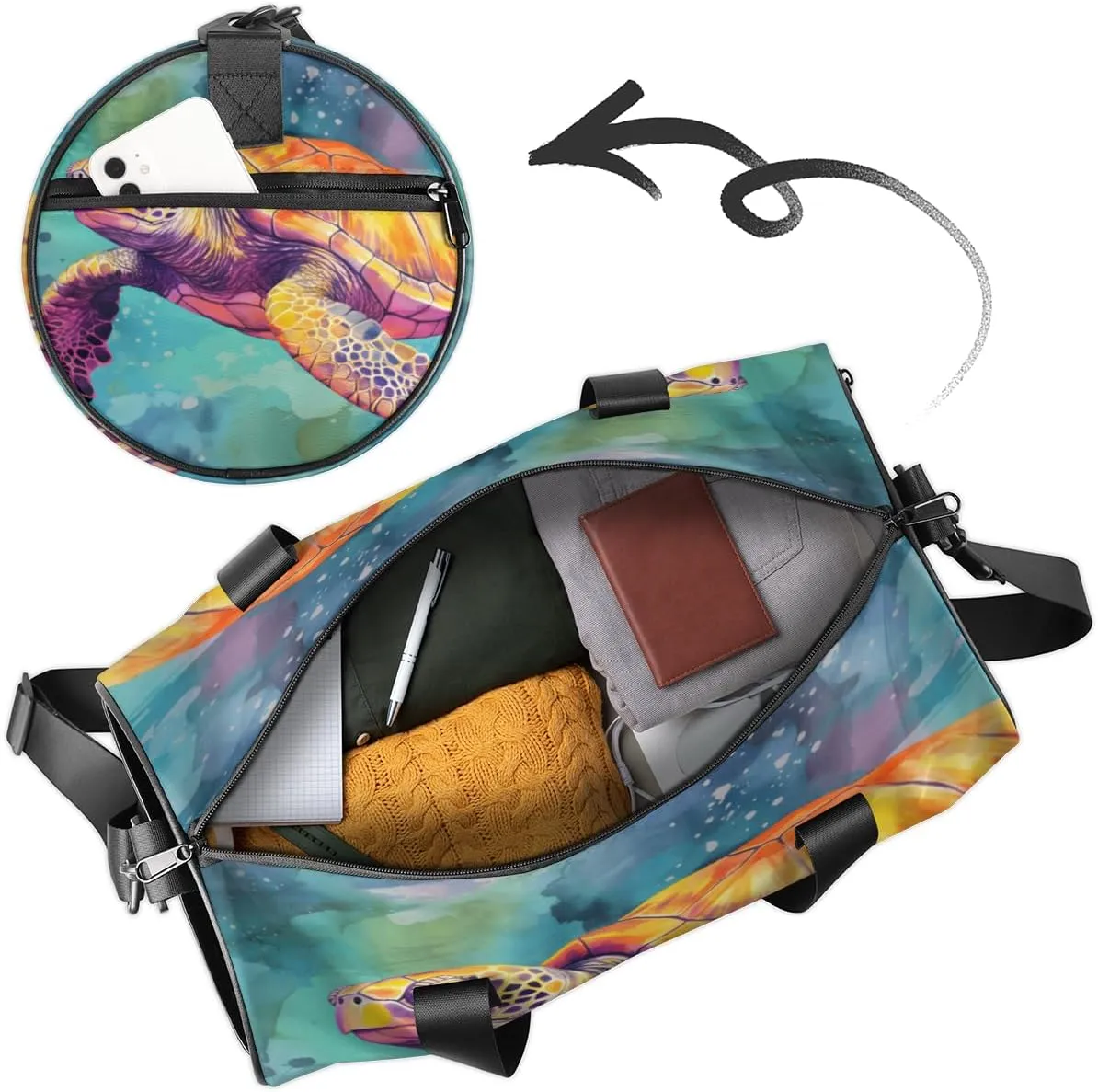 Personalized Sportsman Turtle Sport Gym Bag, Custom Name Duffel Bags for Men, Waterproof Custom Sport Duffel Bag, Gymnastics Dance, Turtle