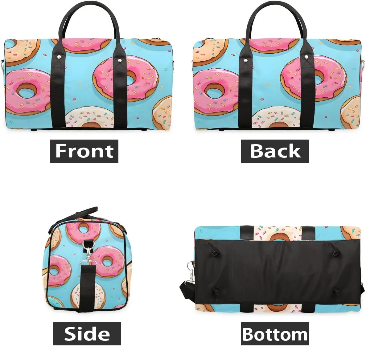 Pink Donut Travel Duffel Bag for Women Men Waterproof Foldable Overnight Weekender Bag Large Capacity Sports Gym Bag