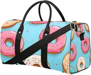 Pink Donut Travel Duffel Bag for Women Men Waterproof Foldable Overnight Weekender Bag Large Capacity Sports Gym Bag