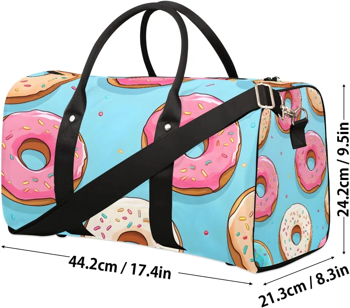 Pink Donut Travel Duffel Bag for Women Men Waterproof Foldable Overnight Weekender Bag Large Capacity Sports Gym Bag