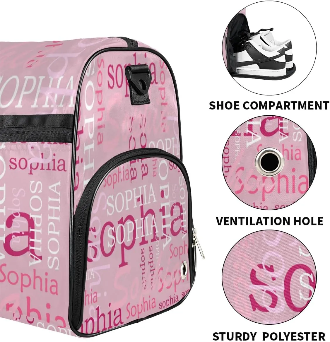 Pink Travel Duffel Bags for Women Gym Bag for Adults Personalized Large Luggage Bag for Women Ovenight Bag Travel Tote Bag for Women