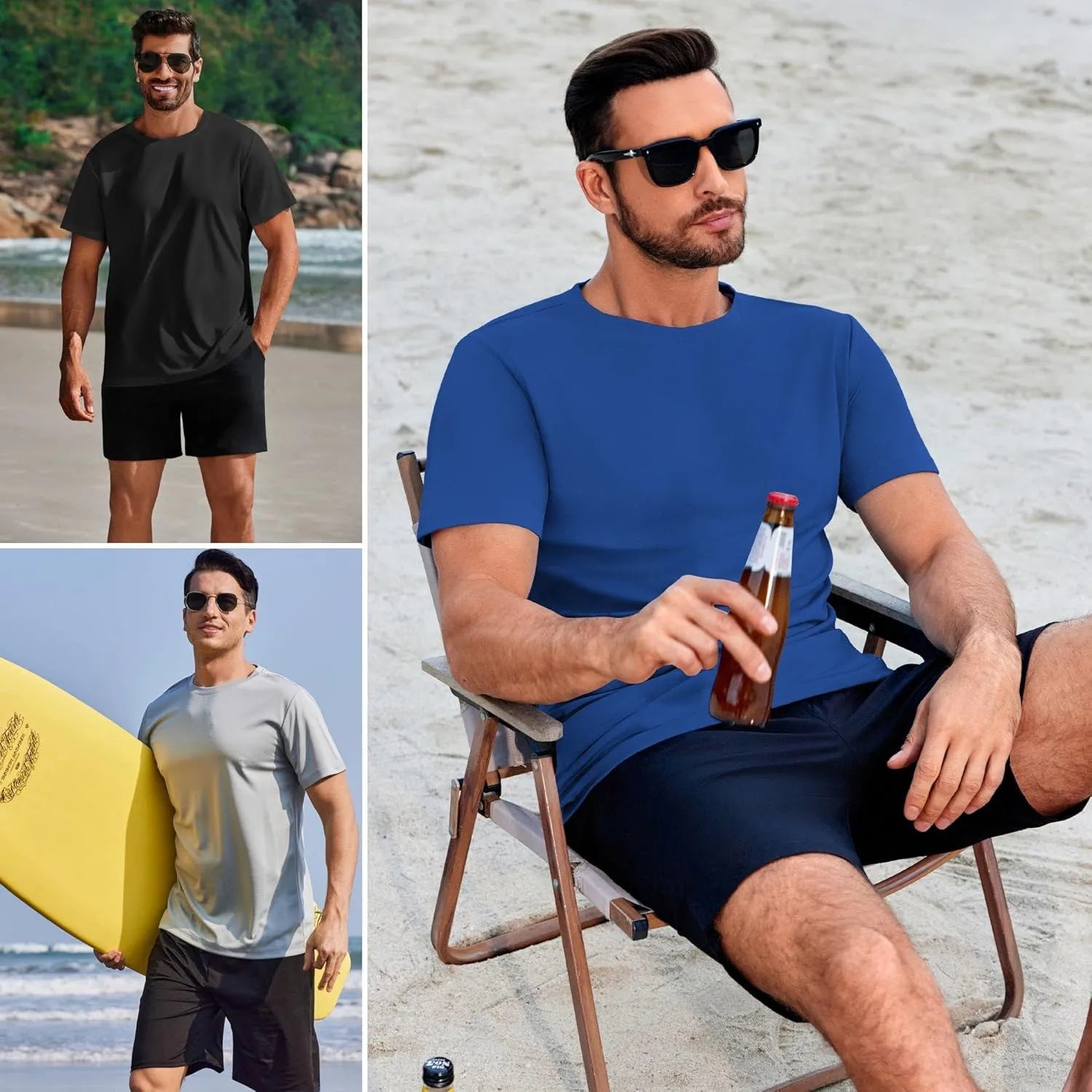 PINSPARK Men's 3 Pack Workout Shirts Quick Dry Moisture Wicking Crewneck Tee Shirt Mesh Athletic T-Shirts