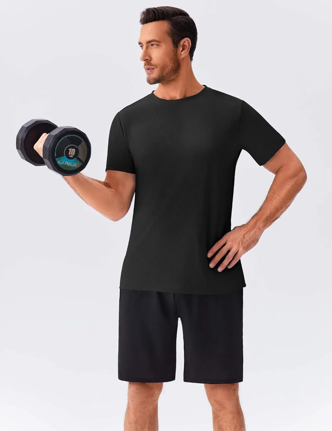 PINSPARK Men's 3 Pack Workout Shirts Quick Dry Moisture Wicking Crewneck Tee Shirt Mesh Athletic T-Shirts