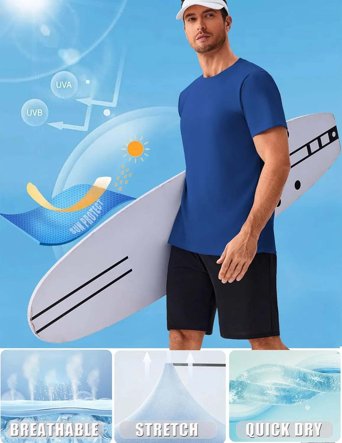 PINSPARK Men's 3 Pack Workout Shirts Quick Dry Moisture Wicking Crewneck Tee Shirt Mesh Athletic T-Shirts