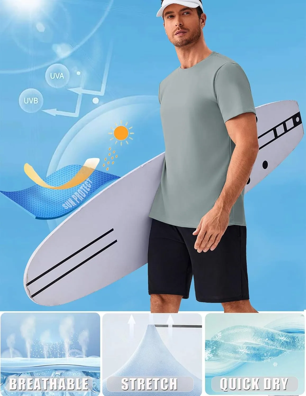 PINSPARK Men's 3 Pack Workout Shirts Quick Dry Moisture Wicking Crewneck Tee Shirt Mesh Athletic T-Shirts