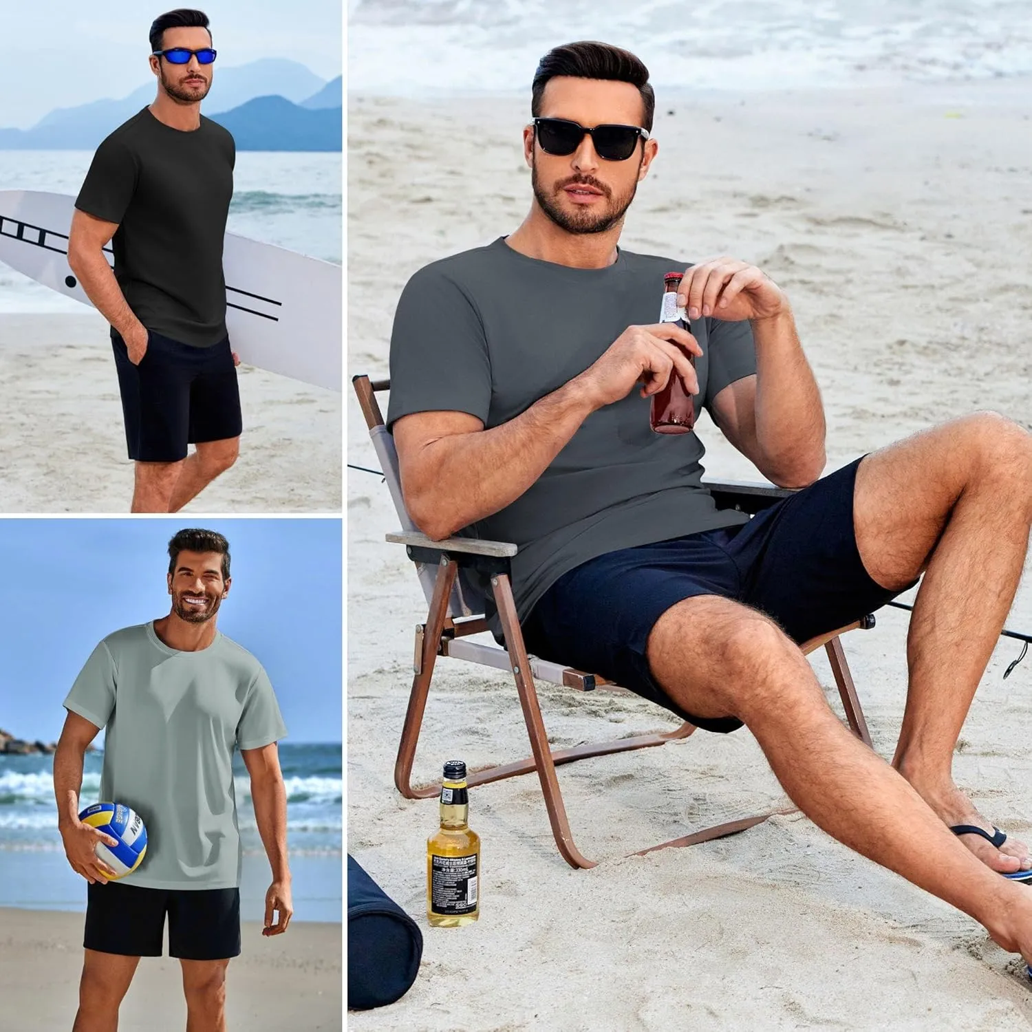 PINSPARK Men's 3 Pack Workout Shirts Quick Dry Moisture Wicking Crewneck Tee Shirt Mesh Athletic T-Shirts