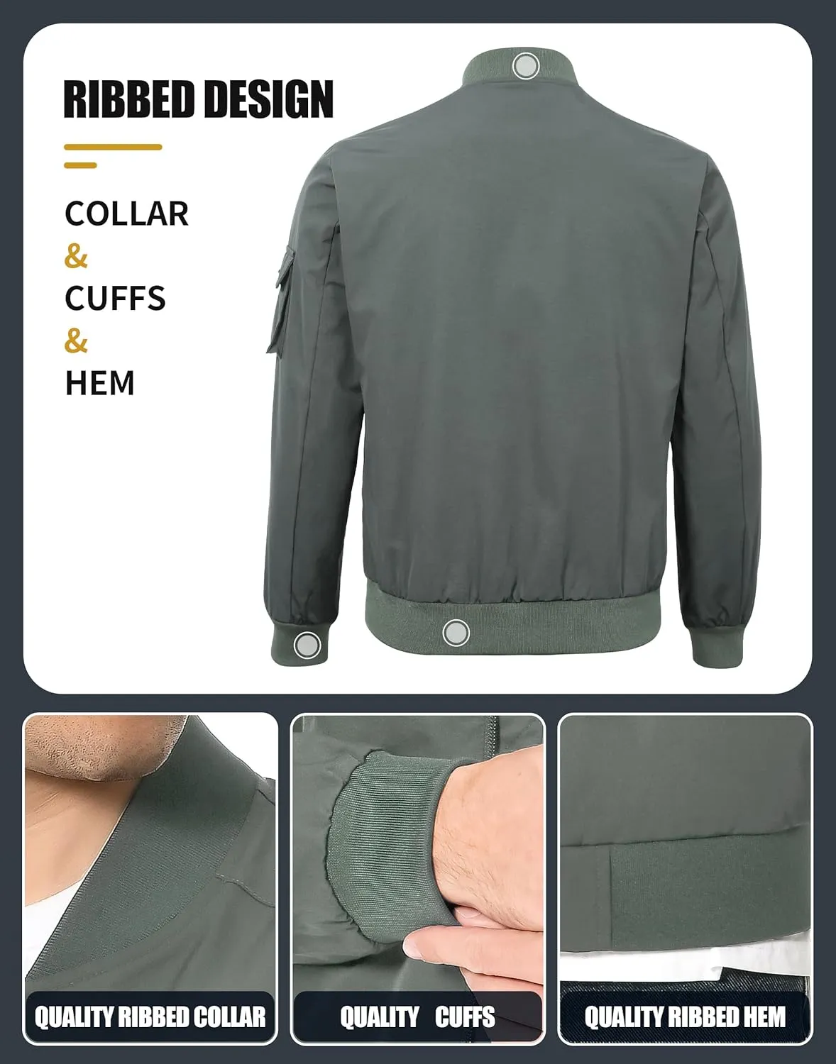 Pioneer Camp Mens Bomber Jacket Lightweight Casual Spring Fall Windbreaker Stylish Varsity Flight Zip Up Coat with Pocket
