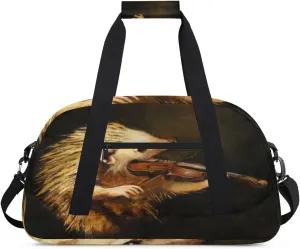 Playing Violin Hedgehog Gym Duffel Bag for Men Women Hedgehog Sports Tote Bag with Adjustable Shoulder Strap for Dance Gymnastics Traveling Outdoor Camping Overnight Stay