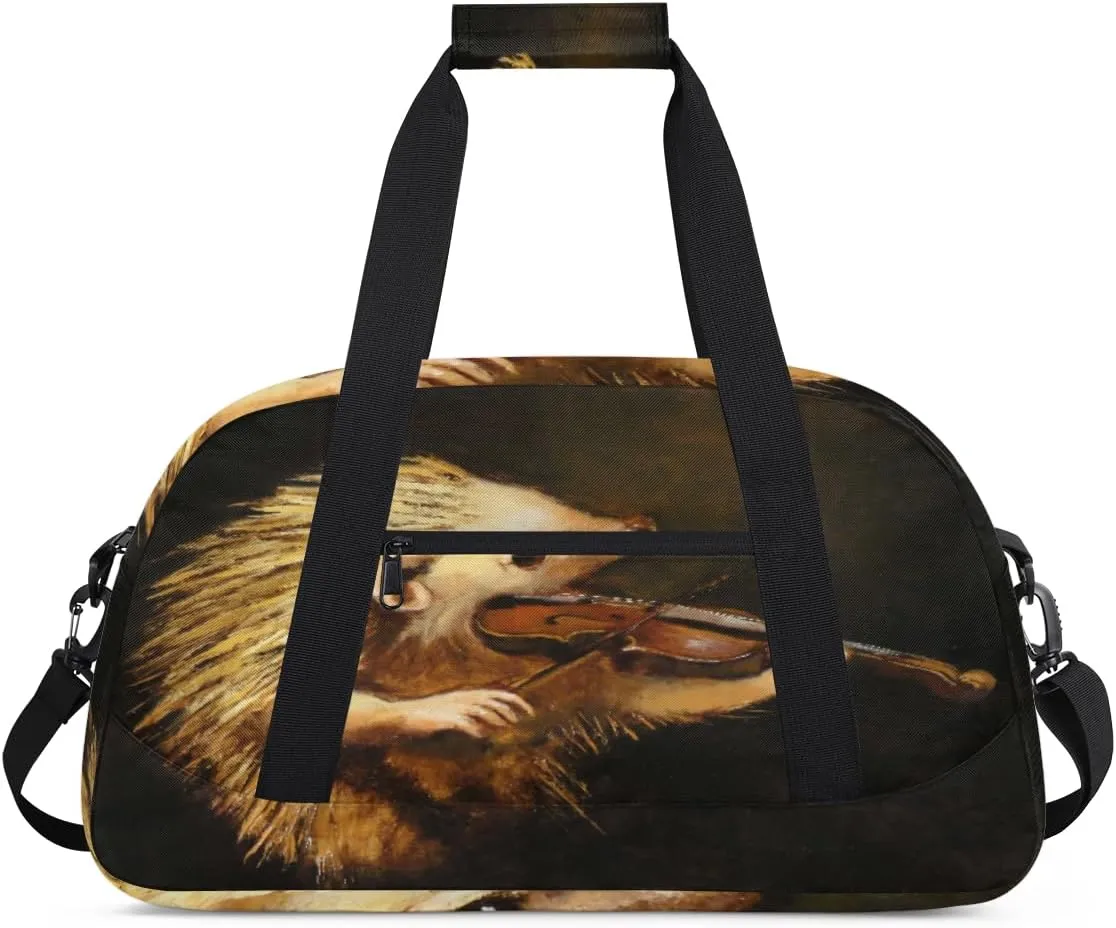 Playing Violin Hedgehog Gym Duffel Bag for Men Women Hedgehog Sports Tote Bag with Adjustable Shoulder Strap for Dance Gymnastics Traveling Outdoor Camping Overnight Stay
