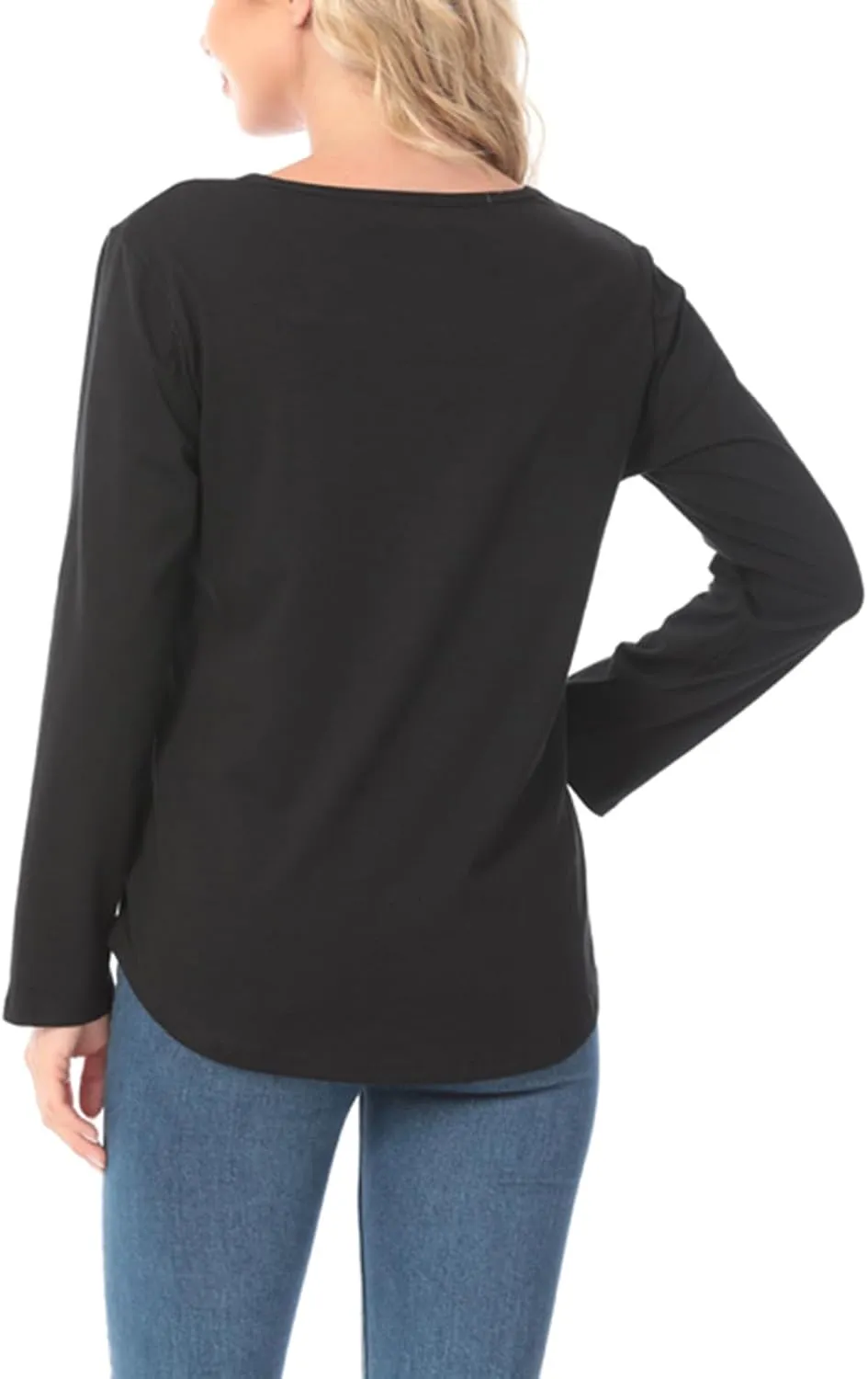 Plus Size Breastfeeding Tops Women's Double Layer Nursing Tees Long Sleeve Crew Neck Maternity Tunics Pullover